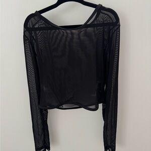 Black Mesh Long Sleeve Top